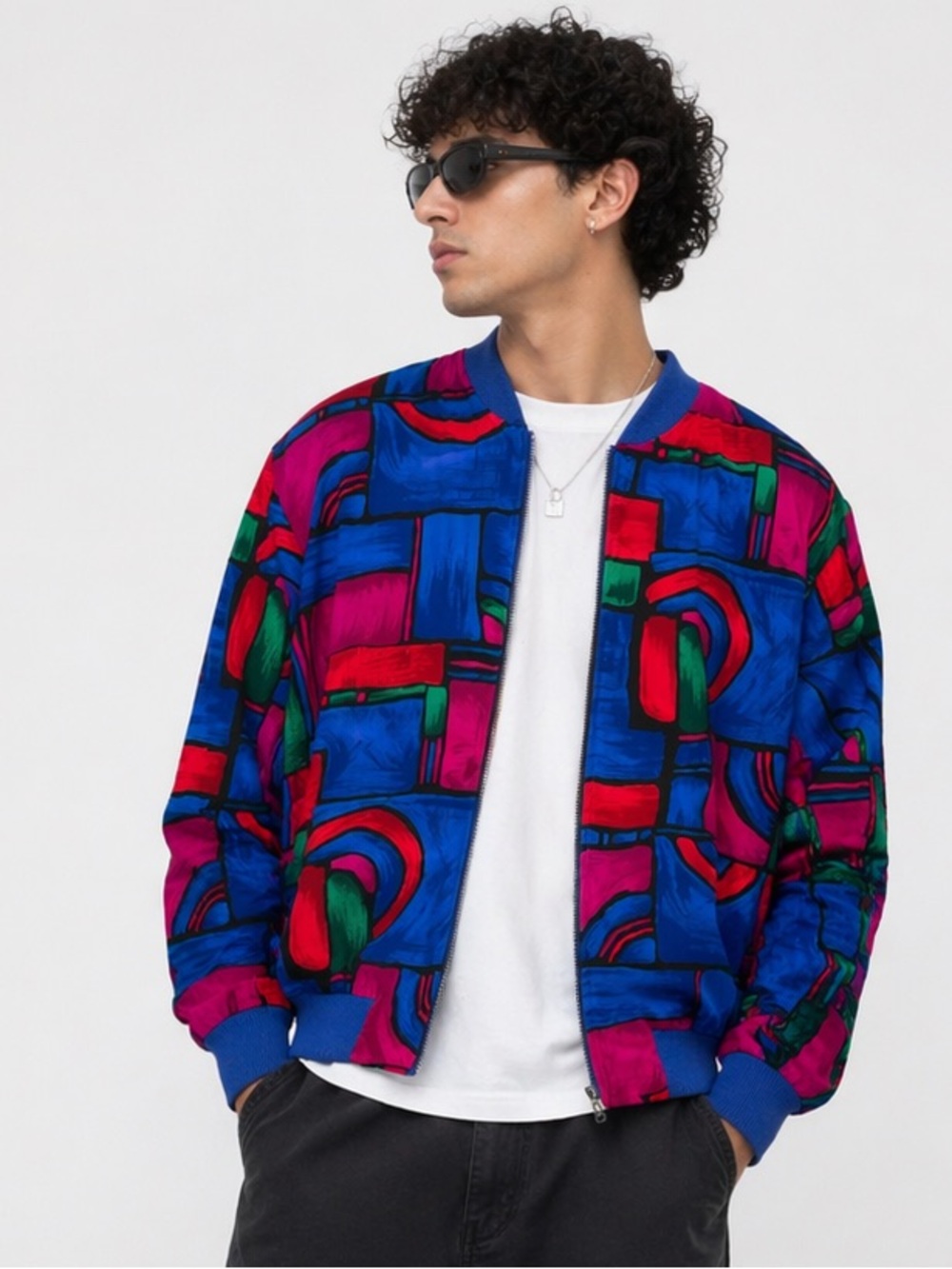 Vintage Teddi Abstract Bomber Jacket Small Retro 80s 90s Colorblock Statement